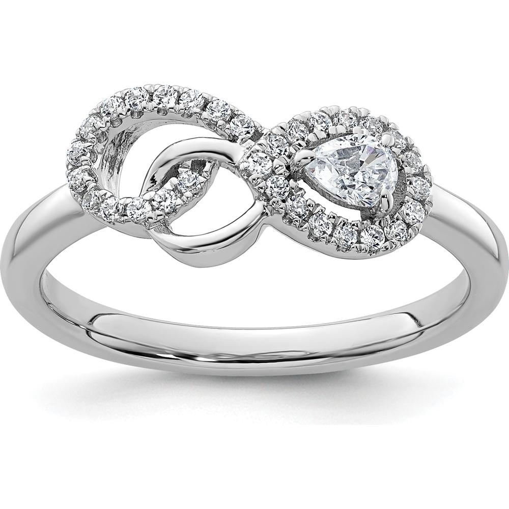 14K White Gold Infinity Ring with Pear-Shaped and Round Prong-Set Diamonds - 0.25 Carat Total Diamond Weight by 0