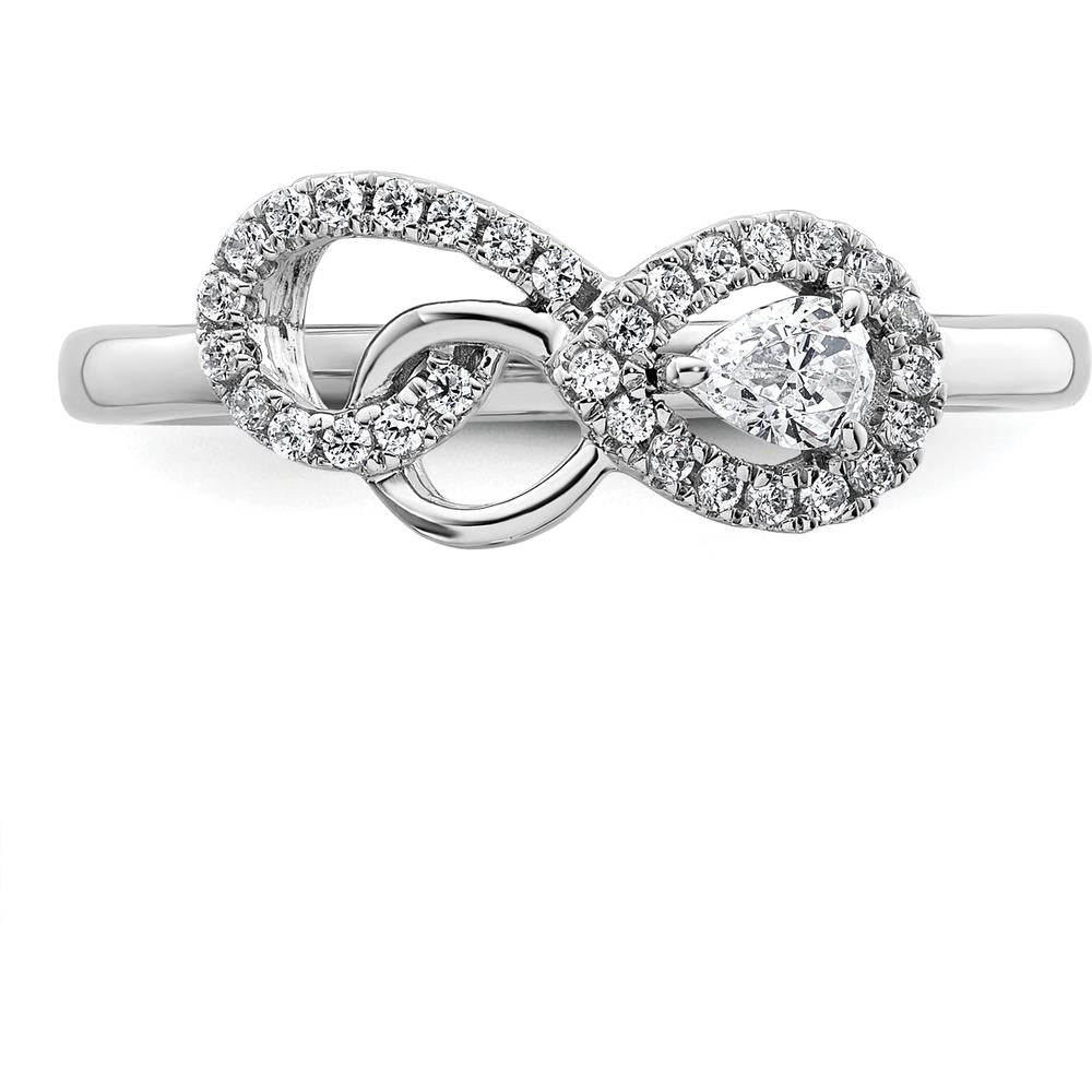 14K White Gold Infinity Ring with Pear-Shaped and Round Prong-Set Diamonds - 0.25 Carat Total Diamond Weight by 0
