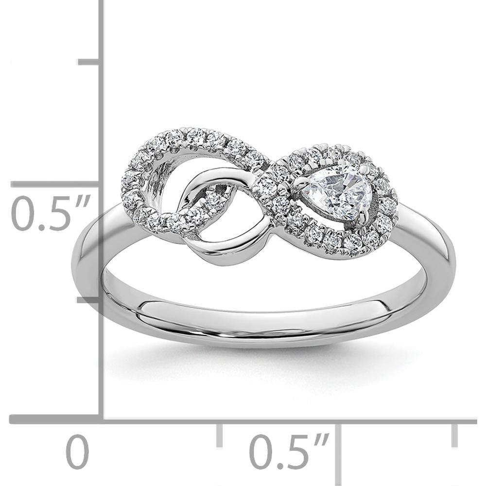 14K White Gold Infinity Ring with Pear-Shaped and Round Prong-Set Diamonds - 0.25 Carat Total Diamond Weight by 0