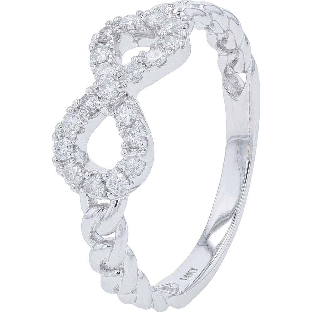 14K White Gold Infinity Ring with Prong-Set Round Diamonds - 0.25 Carat Total Diamond Weight