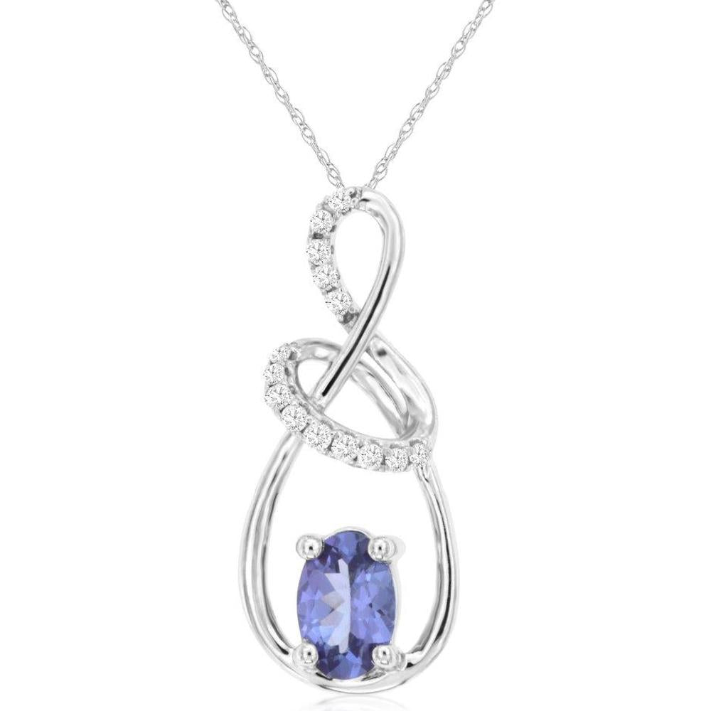 14K White Gold Infinity Twist Pendant with Oval Cut Tanzanite – 0.50 Carat and Round Diamond Accents – 0.08 Carat Total Diamond Weight - Royal Jewelry
