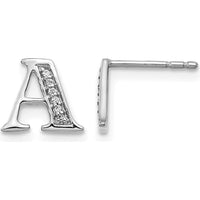 14K White Gold Initial A Diamond Stud Earrings with Round Diamonds - 0.03 Carats Total Diamond Weight by Monteluci Fine Jewelry