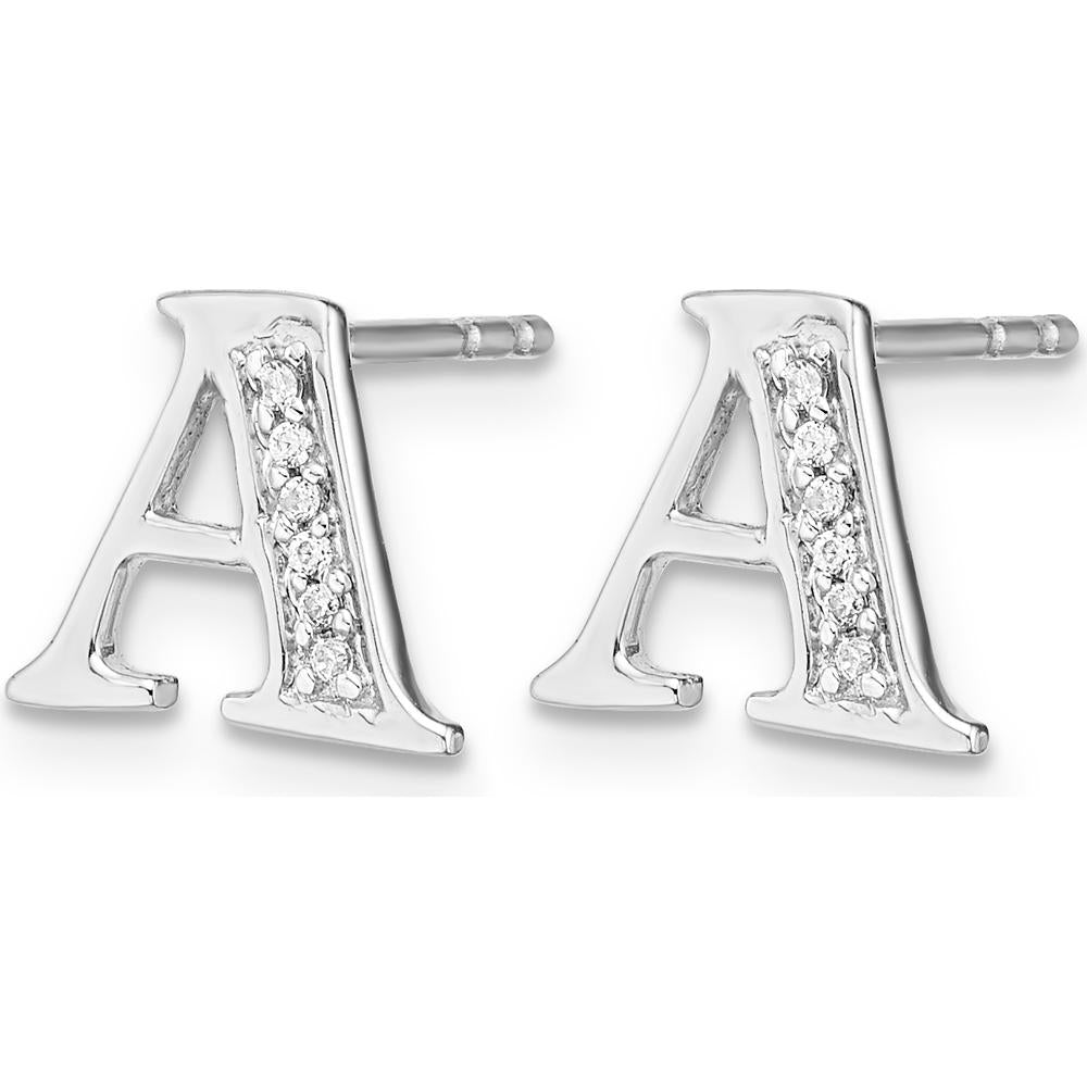 14K White Gold Initial A Diamond Stud Earrings with Round Diamonds - 0.03 Carats Total Diamond Weight by Monteluci Fine Jewelry