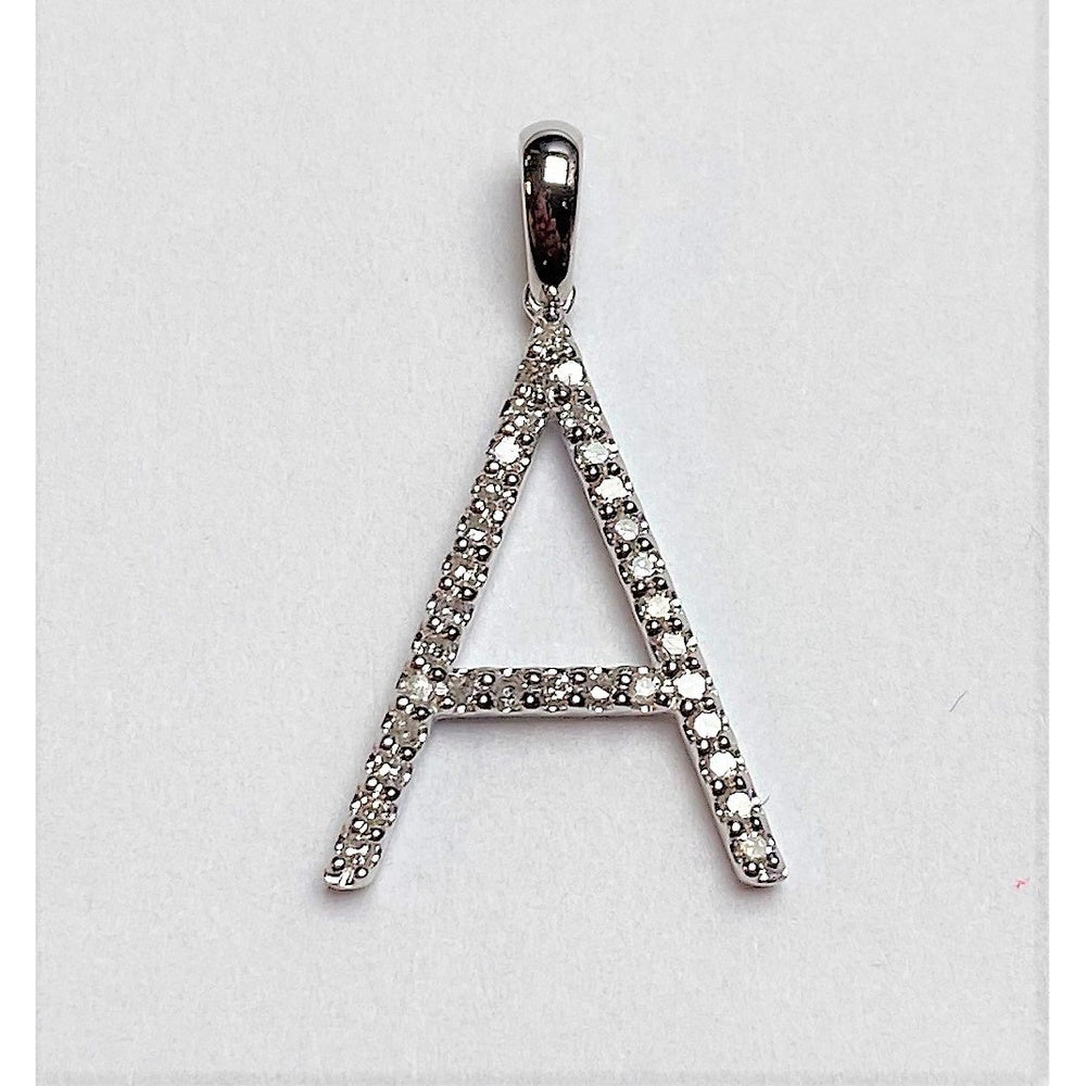 14K White Gold Initial "A" Pendant with Pavé-Set Round Diamonds - 0.14 Carat Total Diamond Weight by Auriventus