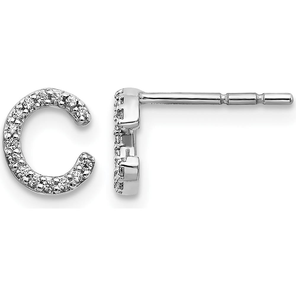14K White Gold Initial C Diamond Earrings with 30 Round Diamonds - 0.003 Carats Total Diamond Weight by Monteluci Fine Jewelry
