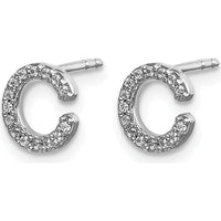 14K White Gold Initial C Diamond Earrings with 30 Round Diamonds - 0.003 Carats Total Diamond Weight by Monteluci Fine Jewelry