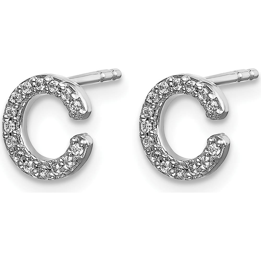 14K White Gold Initial C Diamond Earrings with 30 Round Diamonds - 0.003 Carats Total Diamond Weight by Monteluci Fine Jewelry