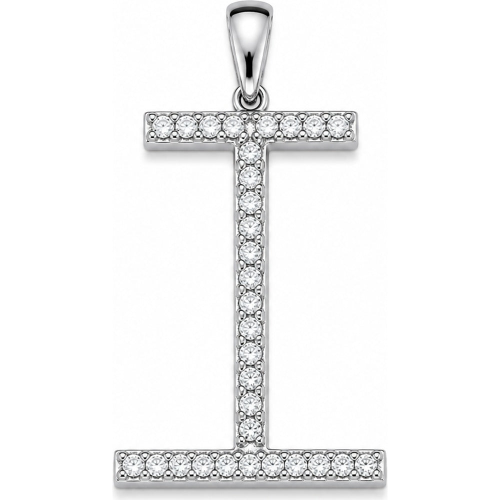 14K White Gold Initial "I" Pendant with Prong-Set Round Diamonds - 0.13 Carat Total Diamond Weight by Auriventus