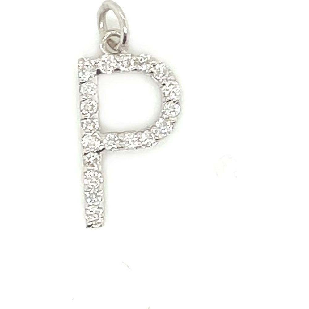 14K White Gold Initial "P" Pendant with Prong-Set Round Diamonds - 0.20 Carat Total Diamond Weight by Auriventus