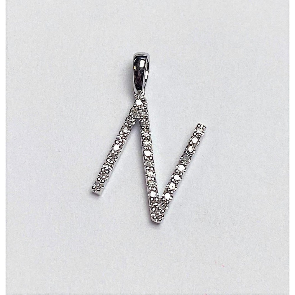 14K White Gold Initial Pendant with Pavé-Set Round Diamonds - 0.13 Carat Total Diamond Weight by Auriventus