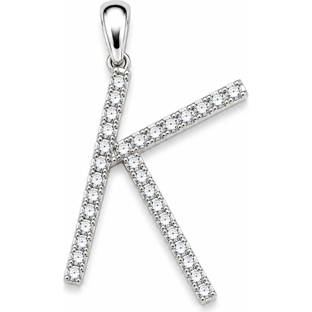 14K White Gold Initial Pendant with Prong Set Round Diamonds - 0.15 Carat Total Diamond Weight by Auriventus