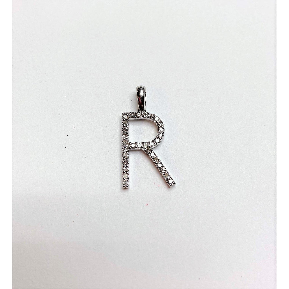 14K White Gold Initial "R" Pendant with Prong-Set Round Diamonds - 0.21 Carat Total Diamond Weight by Auriventus