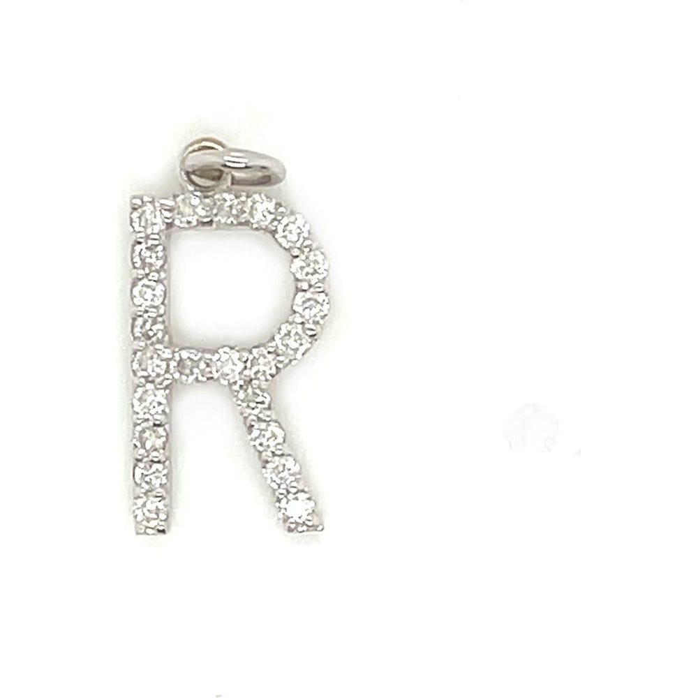 14K White Gold Initial "R" Pendant with Prong-Set Round Diamonds - 0.23 Carat Total Diamond Weight by Auriventus
