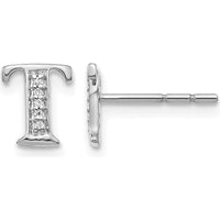 14K White Gold Initial T Stud Earrings with Diamonds - 0.03 Carats Total Diamond Weight by Monteluci Fine Jewelry