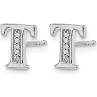 14K White Gold Initial T Stud Earrings with Diamonds - 0.03 Carats Total Diamond Weight by Monteluci Fine Jewelry