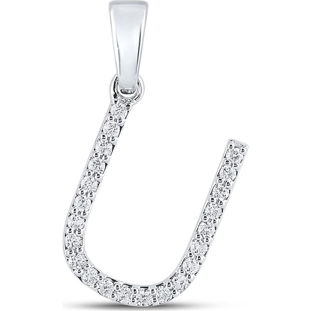 14K White Gold Initial "U" Pendant with Prong-Set Round Diamonds - 0.17 Carat Total Diamond Weight