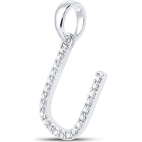 14K White Gold Initial "U" Pendant with Prong-Set Round Diamonds - 0.17 Carat Total Diamond Weight