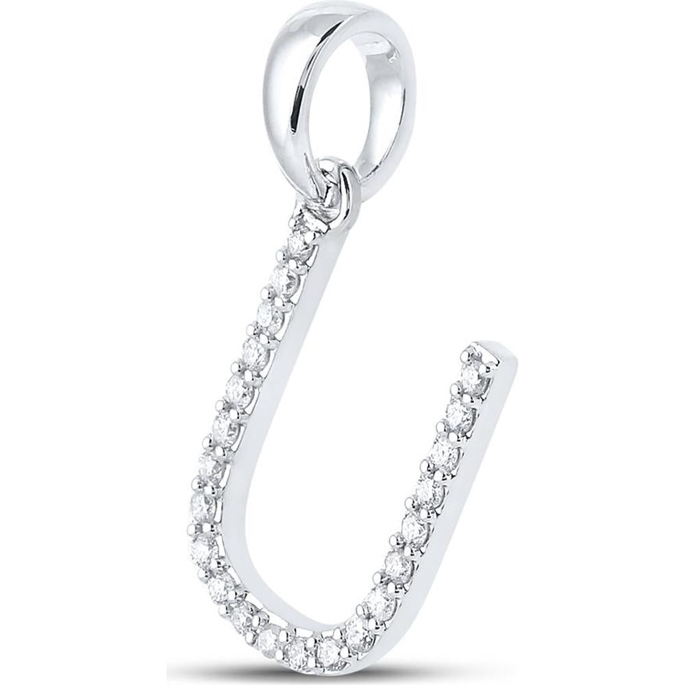 14K White Gold Initial "U" Pendant with Prong-Set Round Diamonds - 0.17 Carat Total Diamond Weight