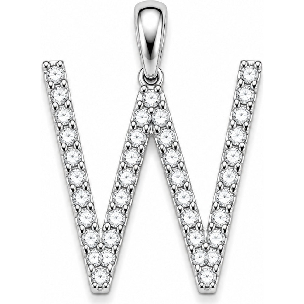 14K White Gold Initial "W" Pendant with Prong Set Round Diamonds - 0.16 Carat Total Diamond Weight by Auriventus