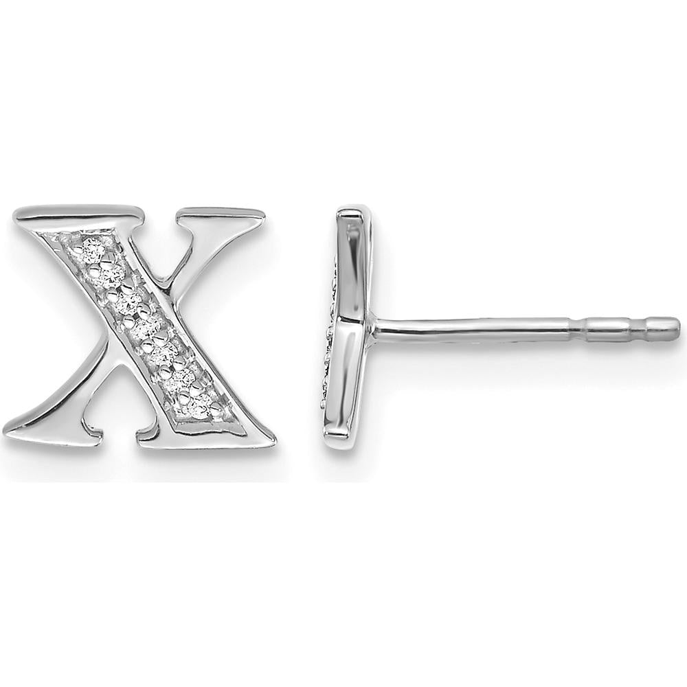 14K White Gold Initial X Earrings with Round Diamonds - 0.042 Carats Total Diamond Weight by Monteluci Fine Jewelry