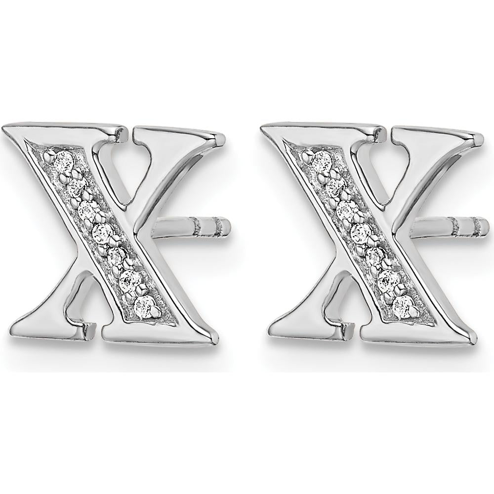 14K White Gold Initial X Earrings with Round Diamonds - 0.042 Carats Total Diamond Weight by Monteluci Fine Jewelry
