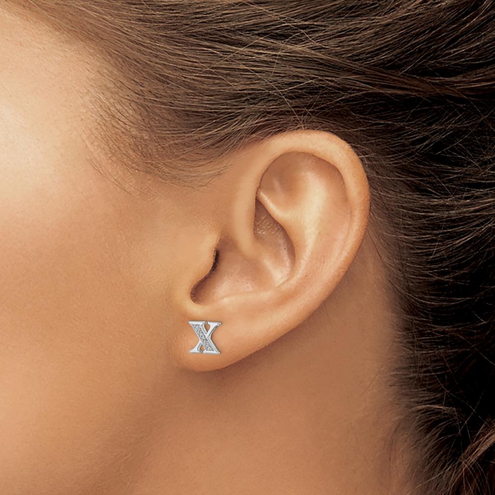 14K White Gold Initial X Earrings with Round Diamonds - 0.042 Carats Total Diamond Weight by Monteluci Fine Jewelry