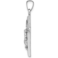 14K White Gold INRI Crucifix Charm Pendant with Polished Finish and Rhodium Plating by Oro Pregiato