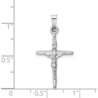 14K White Gold INRI Crucifix Charm Pendant with Polished Finish and Rhodium Plating by Oro Pregiato