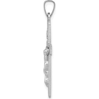 14K White Gold INRI Crucifix Charm Pendant with Polished Textured Finish - 33mm Length by Oro Pregiato