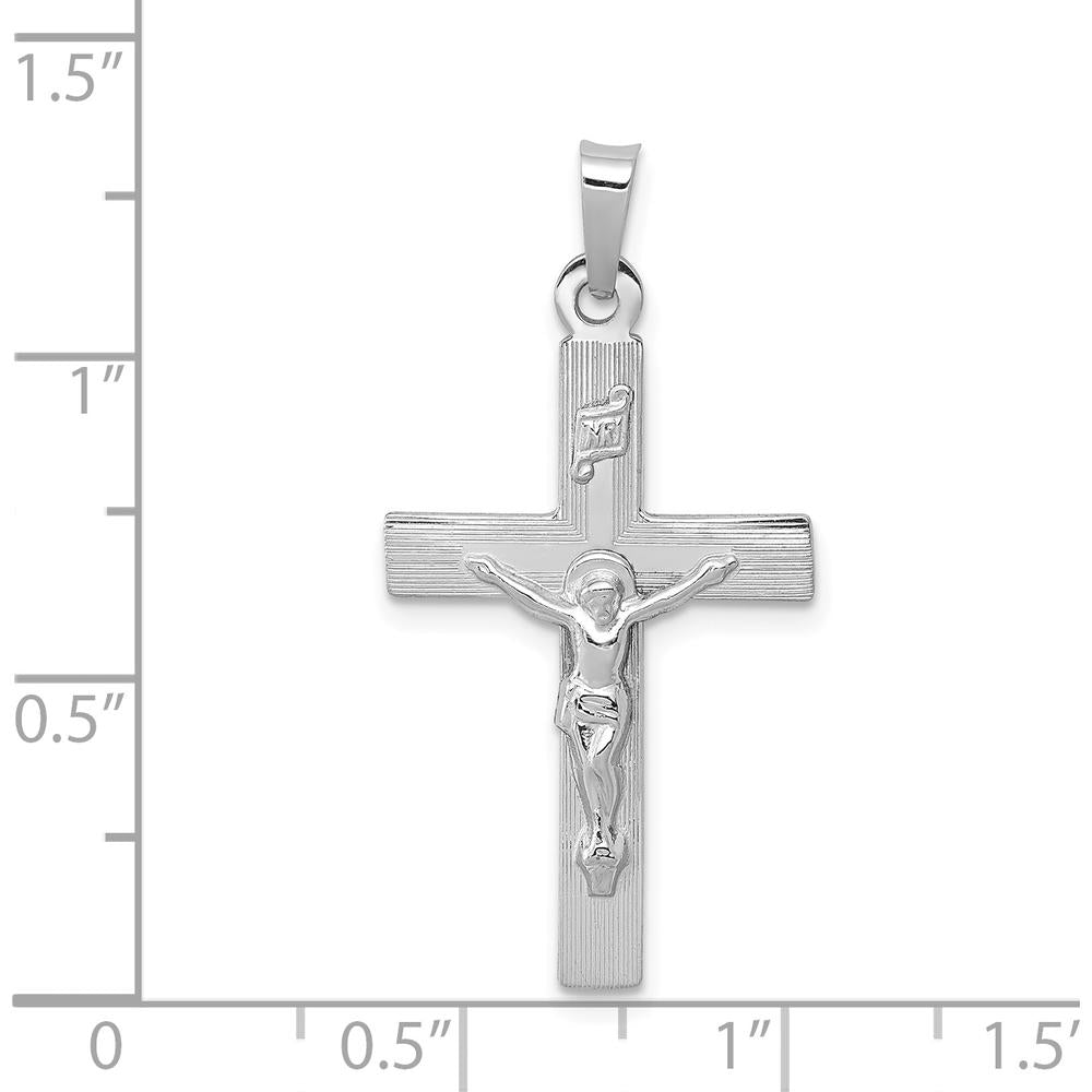 14K White Gold INRI Crucifix Charm Pendant with Polished Textured Finish - 33mm Length by Oro Pregiato