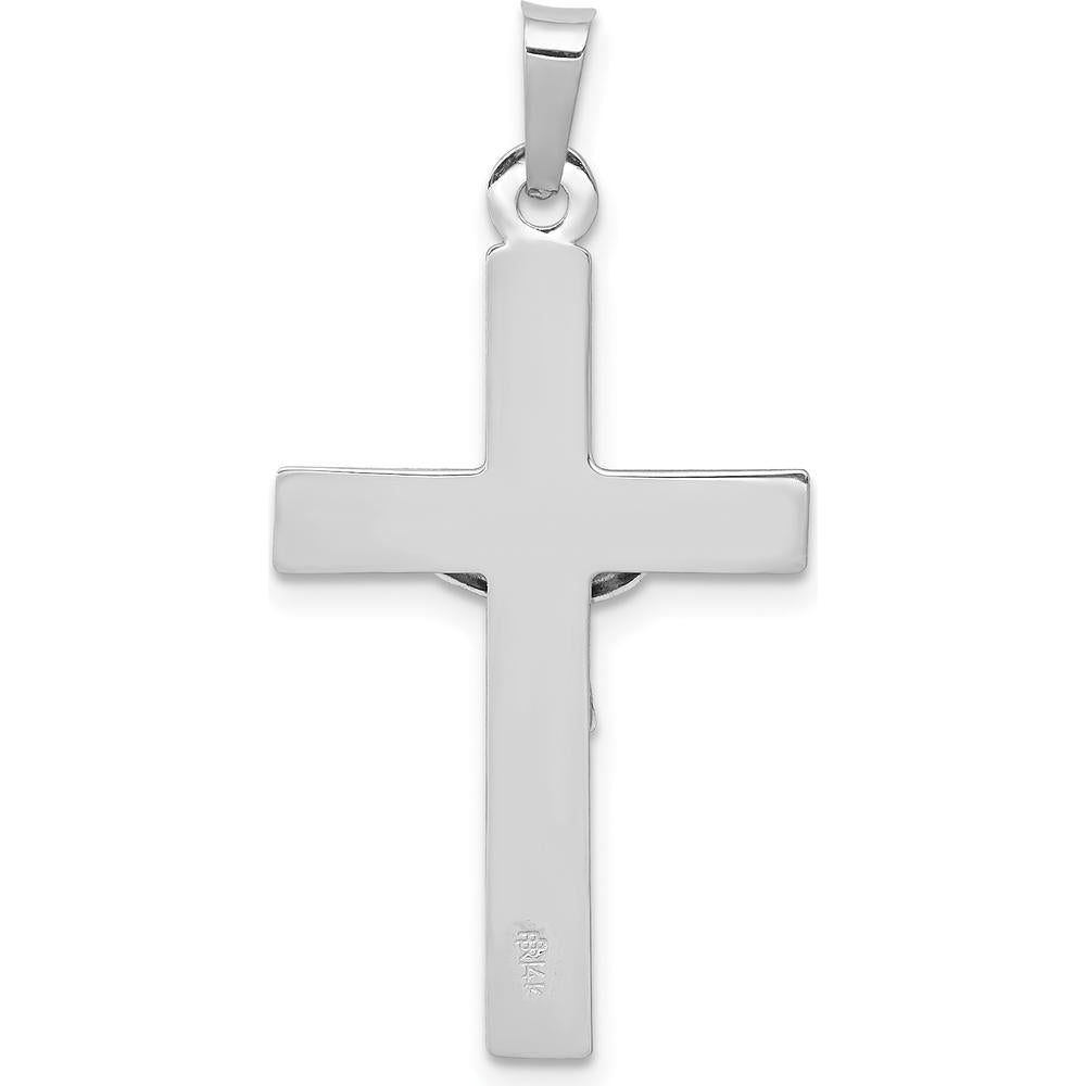 14K White Gold INRI Crucifix Charm Pendant with Polished Textured Finish - 33mm Length by Oro Pregiato