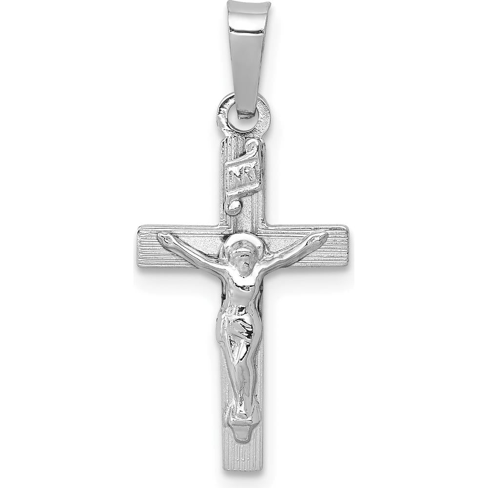 14K White Gold INRI Crucifix Charm with Polished Finish and Rhodium Plating by Oro Pregiato