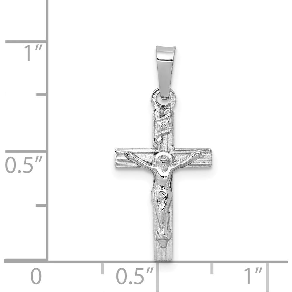 14K White Gold INRI Crucifix Charm with Polished Finish and Rhodium Plating by Oro Pregiato