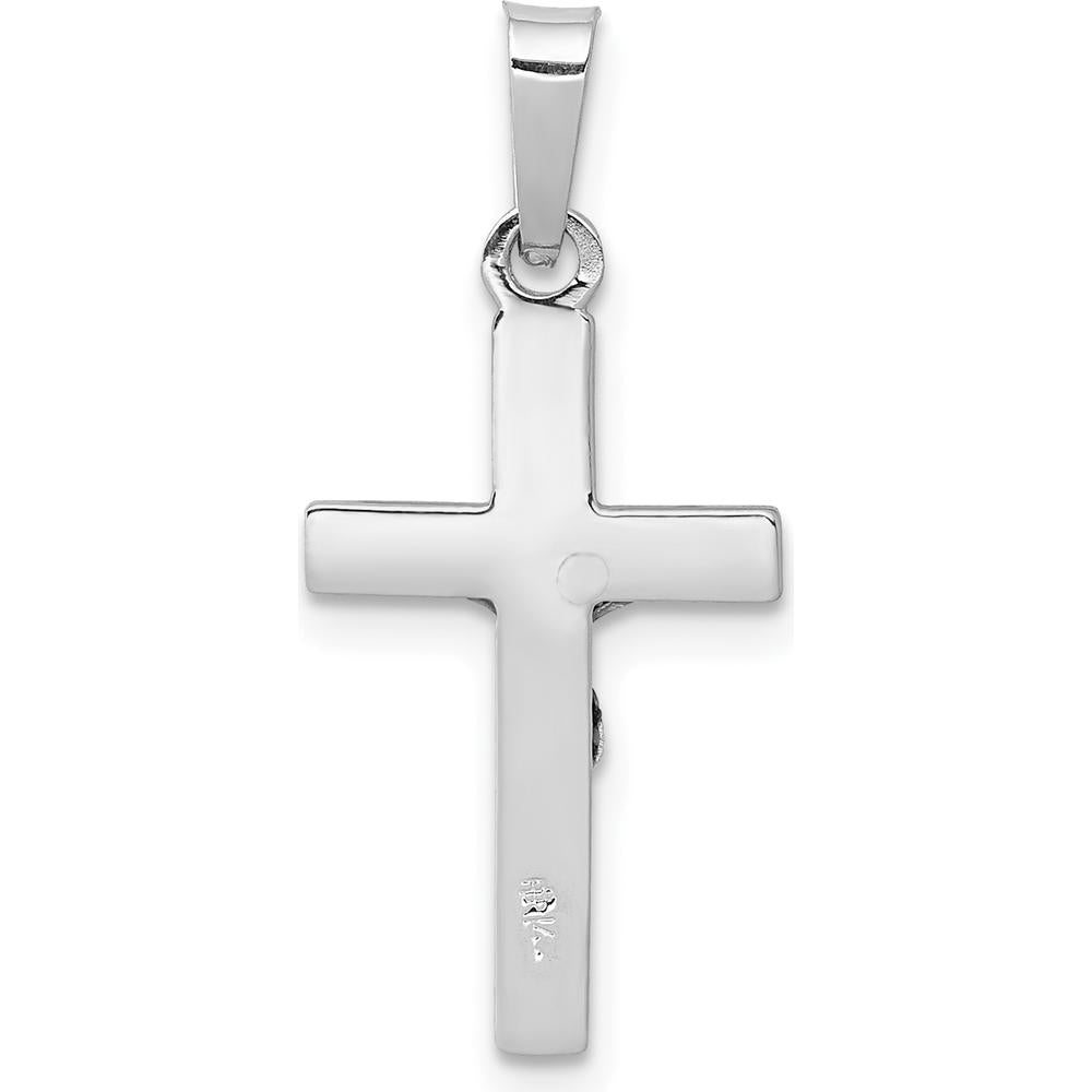 14K White Gold INRI Crucifix Charm with Polished Finish and Rhodium Plating by Oro Pregiato