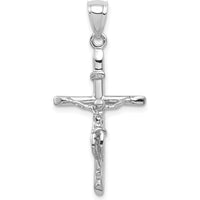 14K White Gold INRI Crucifix Pendant with Rhodium Plating - Polished Finish, 33mm Length by Oro Pregiato