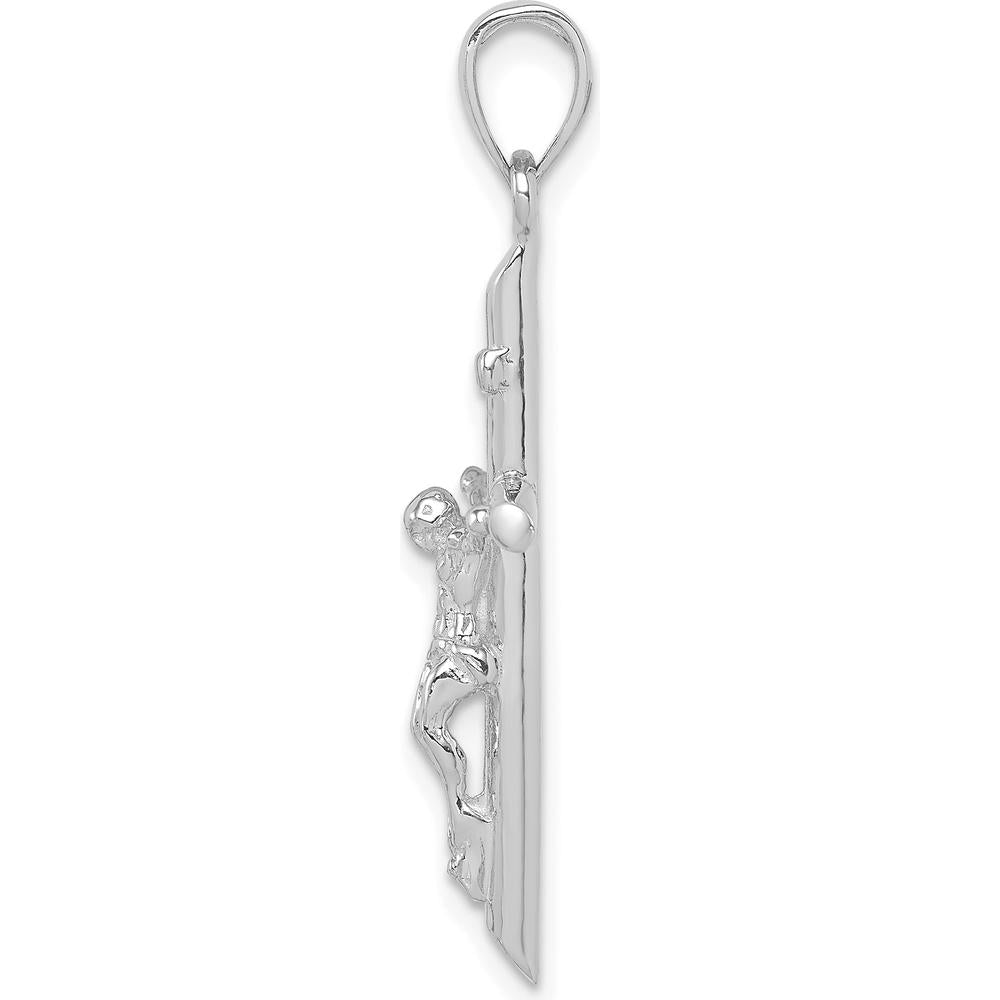 14K White Gold INRI Crucifix Pendant with Rhodium Plating - Polished Finish, 33mm Length by Oro Pregiato