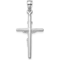 14K White Gold INRI Crucifix Pendant with Rhodium Plating - Polished Finish, 33mm Length by Oro Pregiato