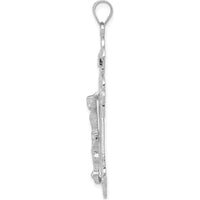 14K White Gold Inri Fleur de Lis Crucifix Pendant - Rhodium Plated by Oro Pregiato