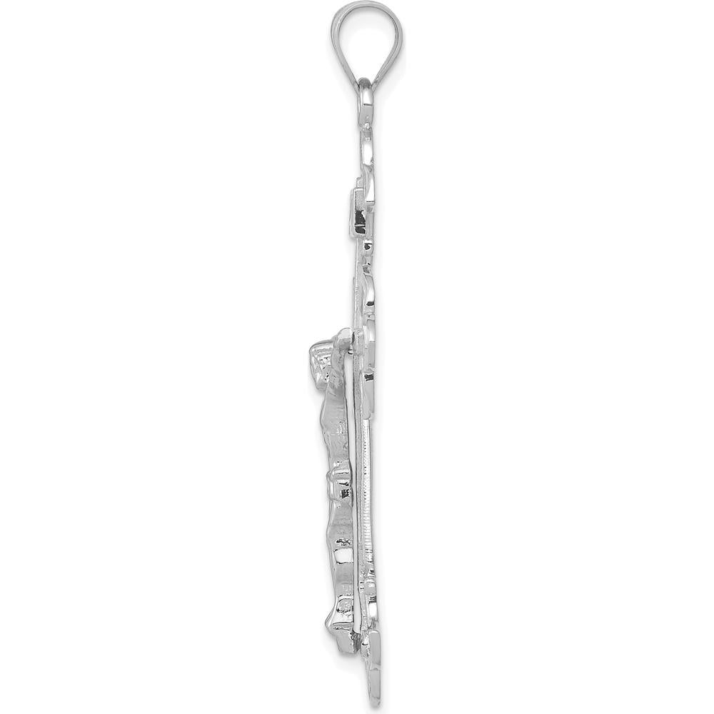 14K White Gold Inri Fleur de Lis Crucifix Pendant - Rhodium Plated by Oro Pregiato