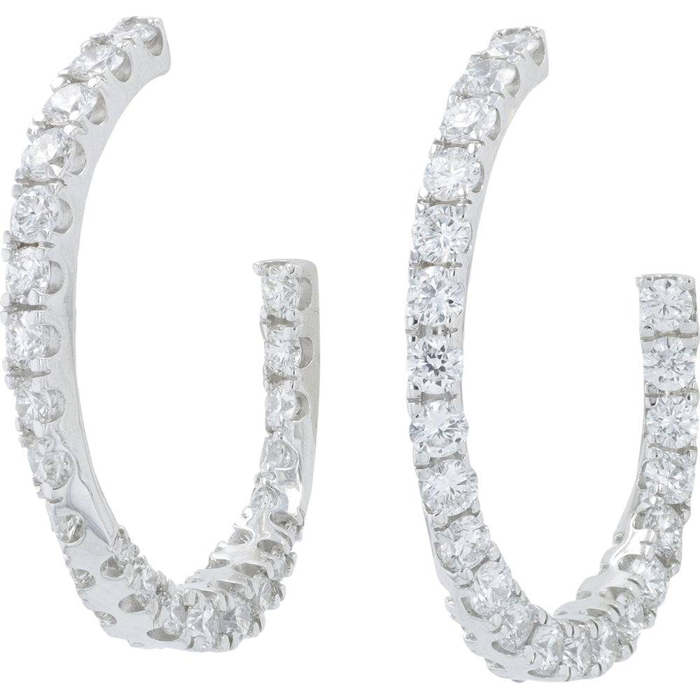 14K White Gold Inside-Out C-Hoop Earrings with Prong-Set Round Lab Grown Diamonds - 1.50 Carat Total Diamond Weight