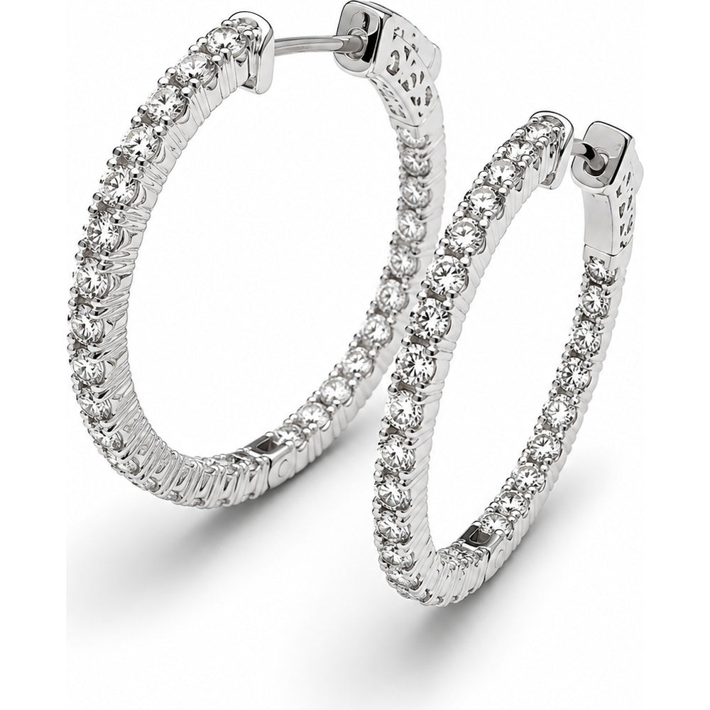 14K White Gold Inside-Out Diamond Hoop Earrings with Prong-Set Round Diamonds - 1.62 Carat Total Diamond Weight by Auriventus