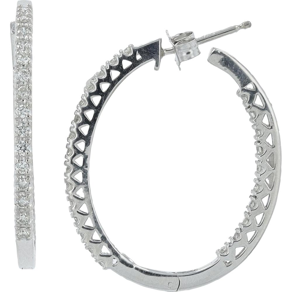 14K White Gold Inside-Out Hoop Earrings with 1/2 Carats Total Diamond Weight