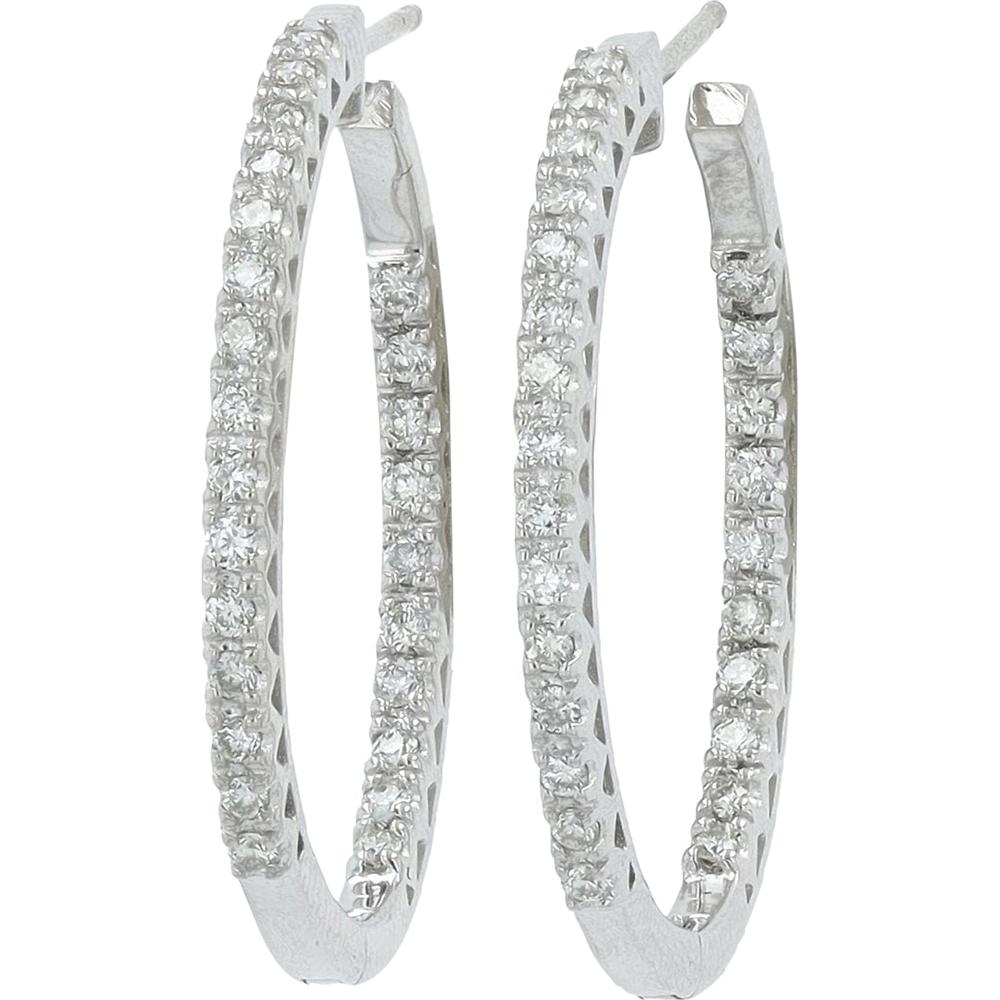 14K White Gold Inside-Out Hoop Earrings with 1/2 Carats Total Diamond Weight