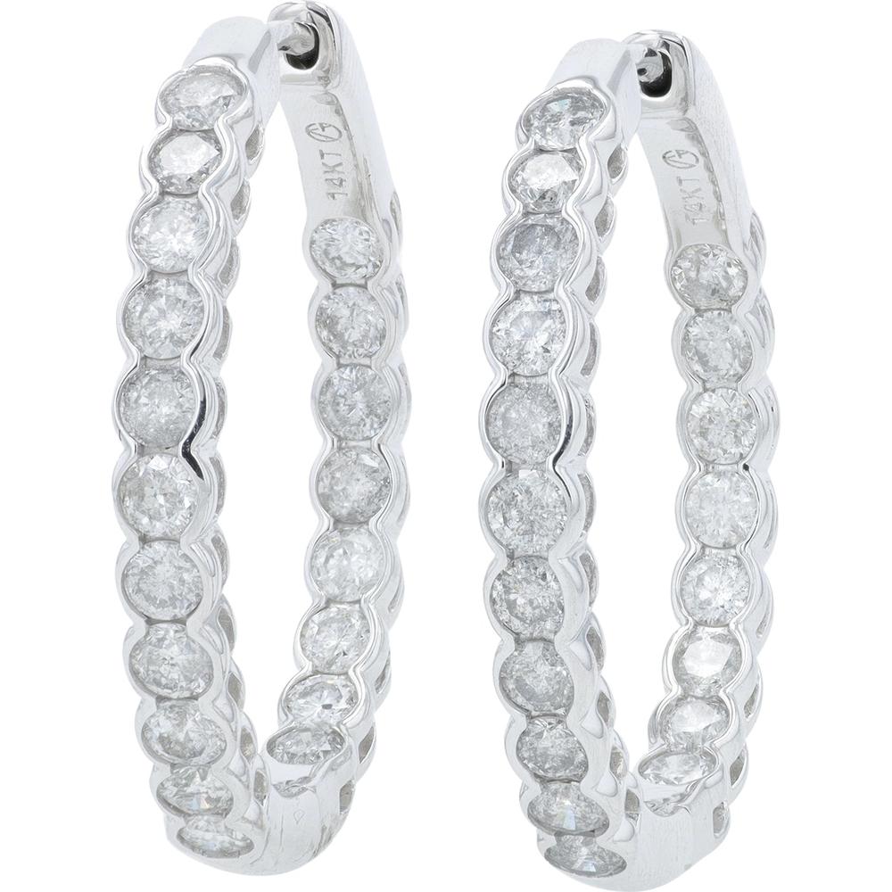 14K White Gold Inside-Out Hoop Earrings with 2.00 Carats of Diamonds