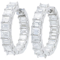14K White Gold Inside - Out Hoop Earrings with 8.00 Carat Total Lab Grown Emerald Cut Diamonds
