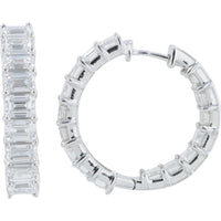 14K White Gold Inside - Out Hoop Earrings with 8.00 Carat Total Lab Grown Emerald Cut Diamonds