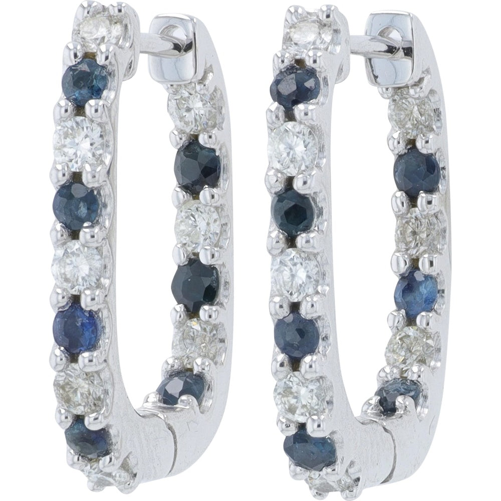 14K White Gold Inside-Out Hoop Earrings with Alternating Round Sapphires and Diamonds - 0.30 Carat Total Diamond Weight and 0.30-0.40 Carat Total Sapphire Weight