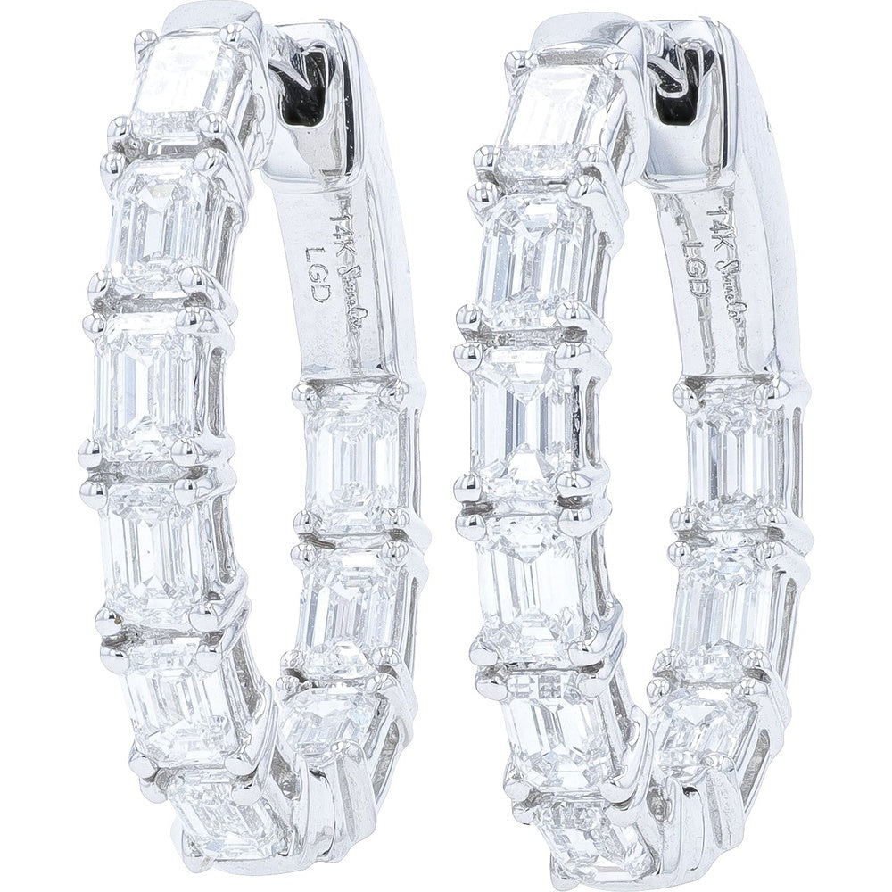 14K White Gold Inside-Out Hoop Earrings with Emerald-Cut Lab Grown Diamonds - 3.00 Carat Total Diamond Weight