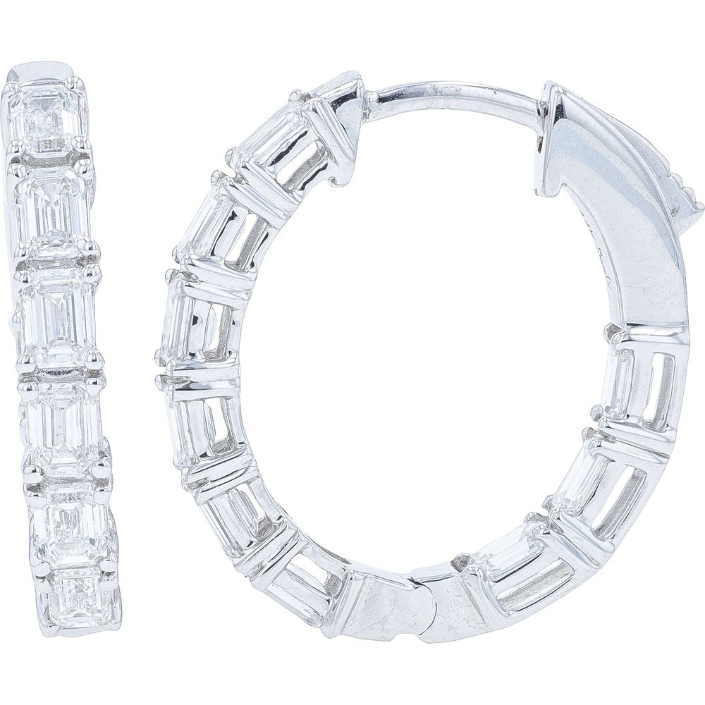 14K White Gold Inside-Out Hoop Earrings with Emerald-Cut Lab Grown Diamonds - 3.00 Carat Total Diamond Weight
