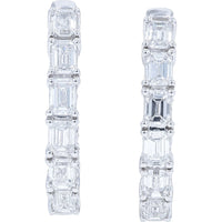 14K White Gold Inside-Out Hoop Earrings with Emerald-Cut Lab Grown Diamonds - 3.00 Carat Total Diamond Weight